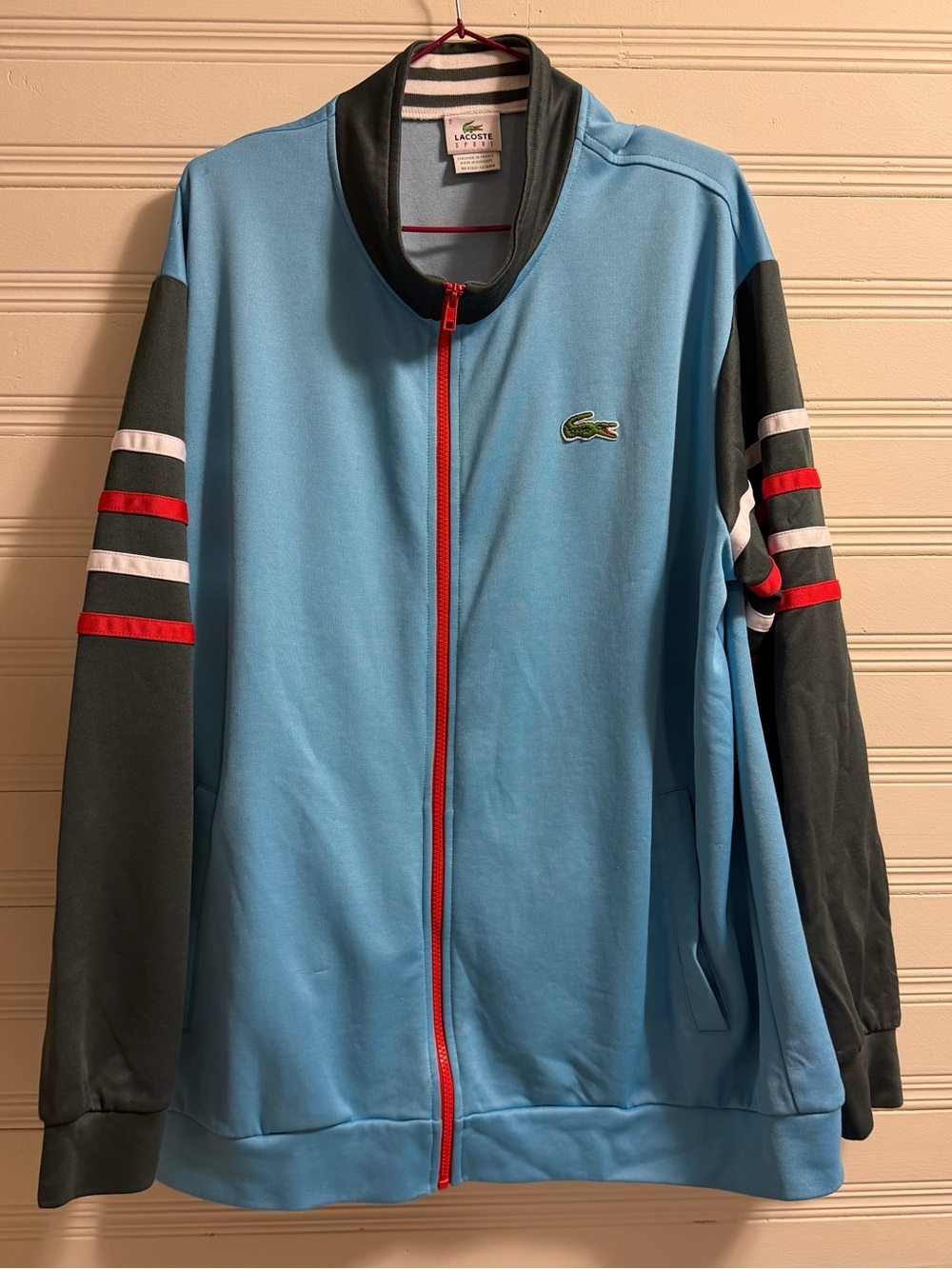 Lacoste Sport Track Jacket Blue Colourblock Full Zip Men Size 9